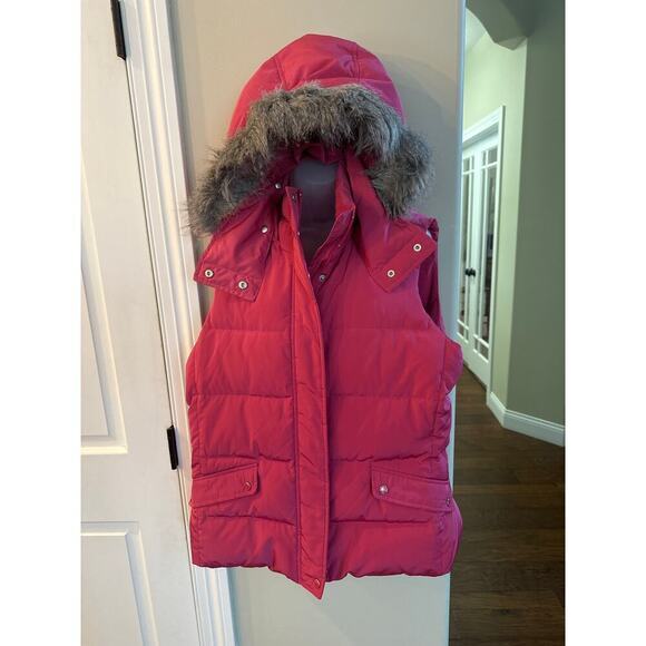 Talbots pink down puffer vest faux fur large‎ L - Picture 1 of 9